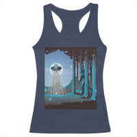 Bigfoot Hiding From Alien UFO Funny Sasquatch Racerback Tank Top