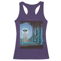 Bigfoot Hiding From Alien UFO Funny Sasquatch Racerback Tank Top