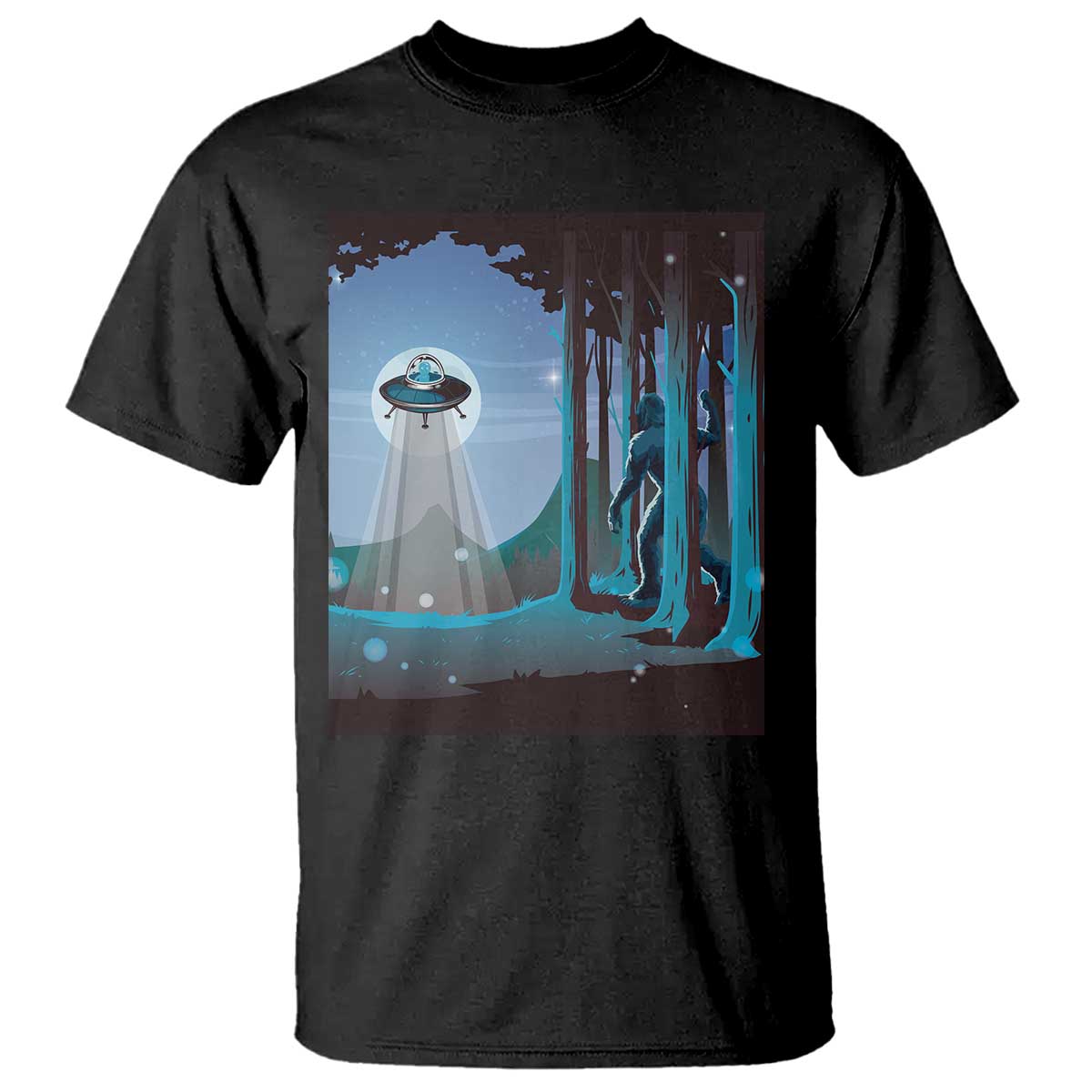 Bigfoot Hiding From Alien UFO Funny Sasquatch T Shirt