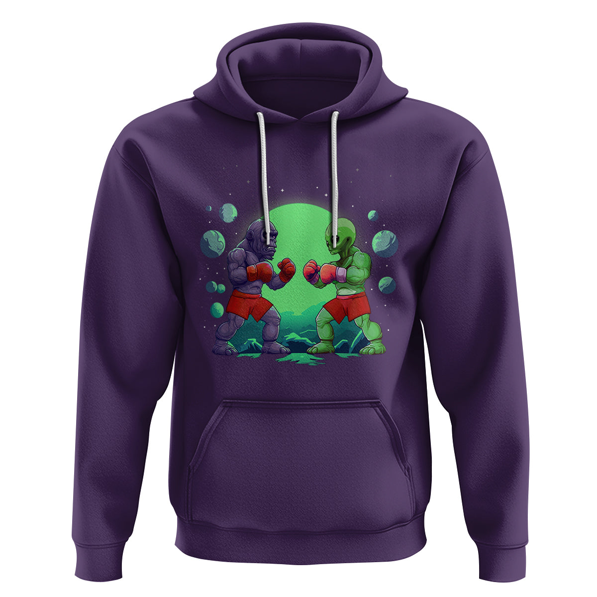 Bigfoot VS Alien Boxing Funny Sasquatch UFO Hoodie - Wonder Print Shop