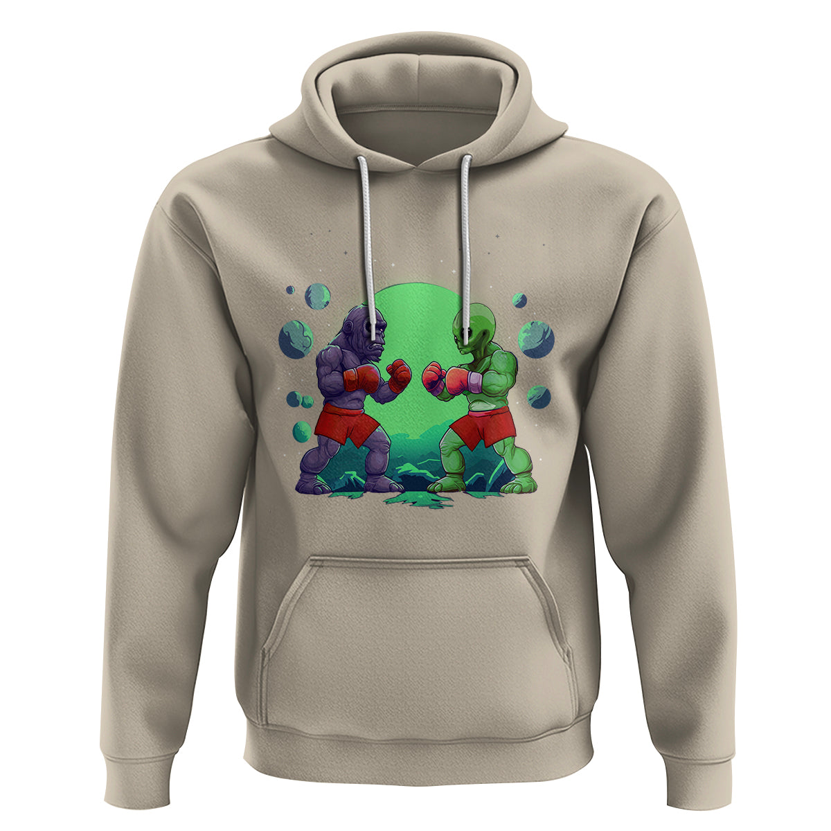 Bigfoot VS Alien Boxing Funny Sasquatch UFO Hoodie - Wonder Print Shop