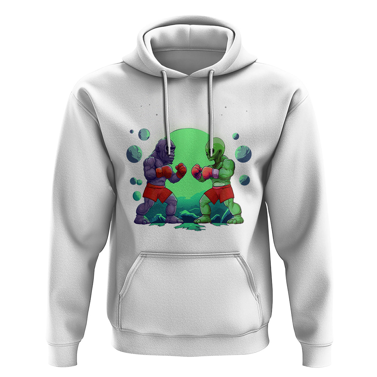 Bigfoot VS Alien Boxing Funny Sasquatch UFO Hoodie - Wonder Print Shop