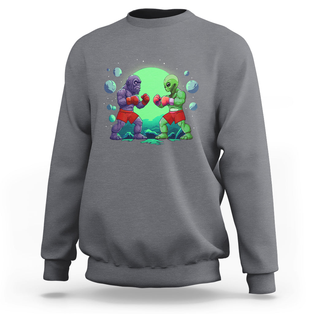 Bigfoot VS Alien Boxing Funny Sasquatch UFO Sweatshirt - Wonder Print Shop
