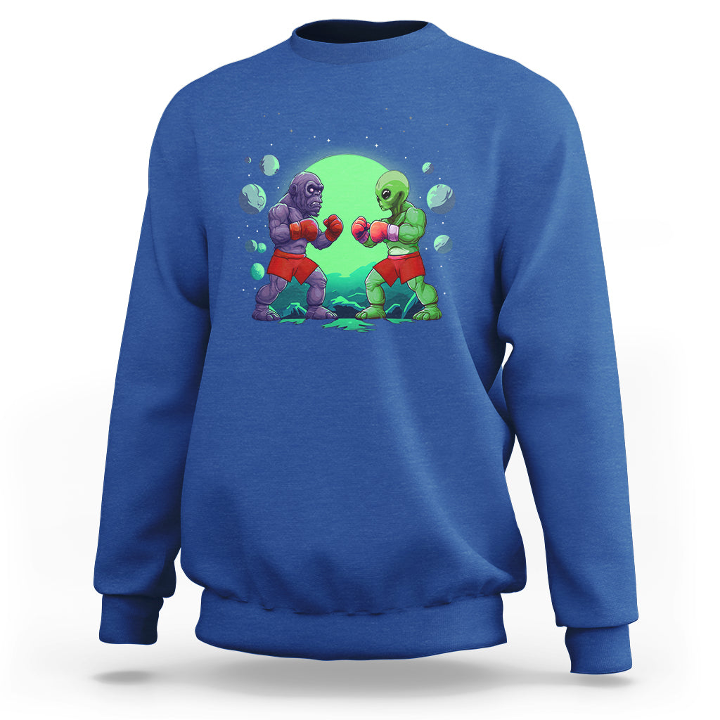 Bigfoot VS Alien Boxing Funny Sasquatch UFO Sweatshirt - Wonder Print Shop