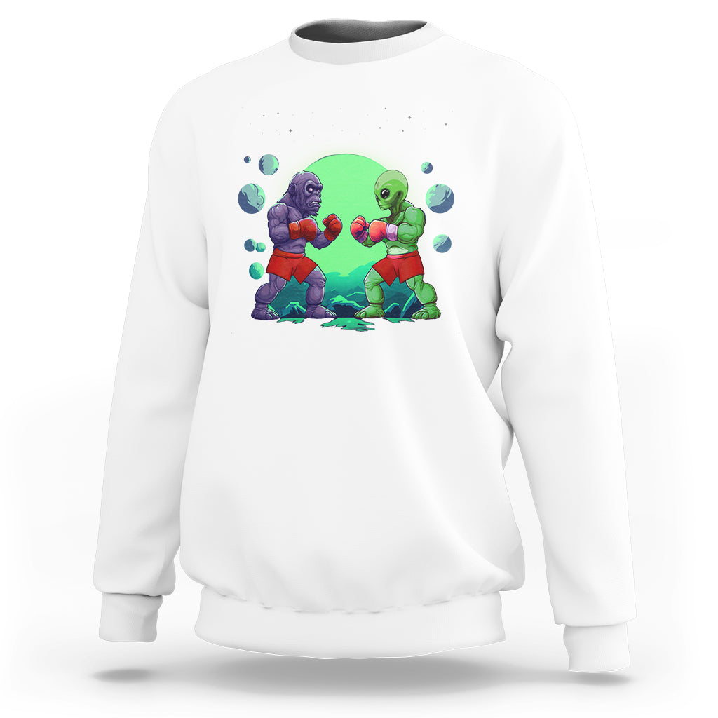 Bigfoot VS Alien Boxing Funny Sasquatch UFO Sweatshirt - Wonder Print Shop