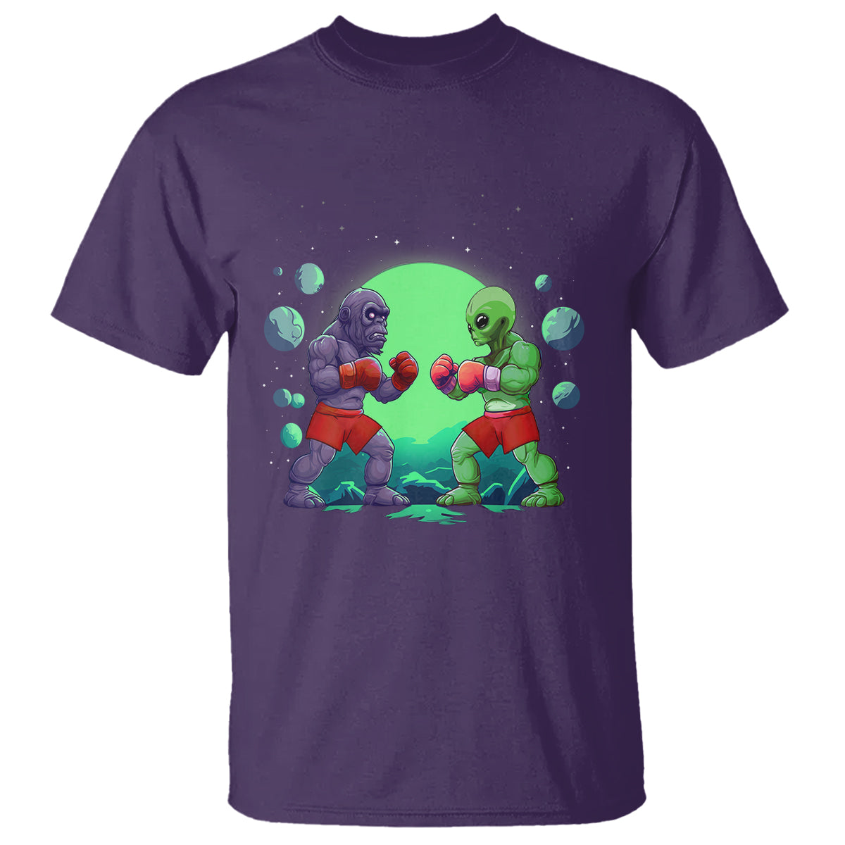 Bigfoot VS Alien Boxing Funny Sasquatch UFO T Shirt - Wonder Print Shop
