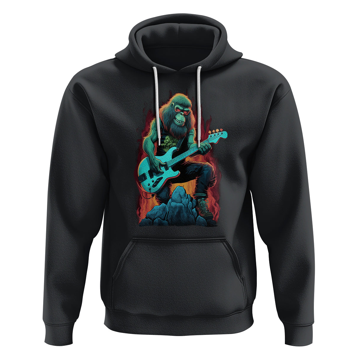 Rocking On Bigfoot Sasquatch Loves Rock And Roll Hoodie - Wonder Print Shop