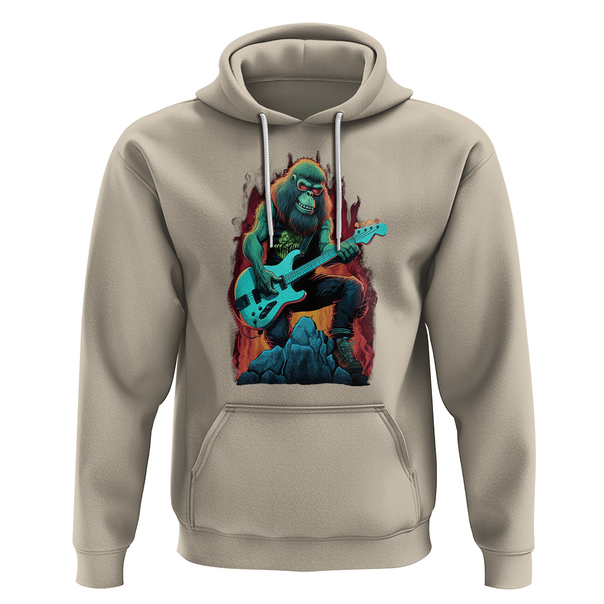 Rocking On Bigfoot Sasquatch Loves Rock And Roll Hoodie - Wonder Print Shop