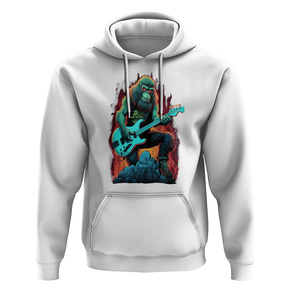 Rocking On Bigfoot Sasquatch Loves Rock And Roll Hoodie - Wonder Print Shop