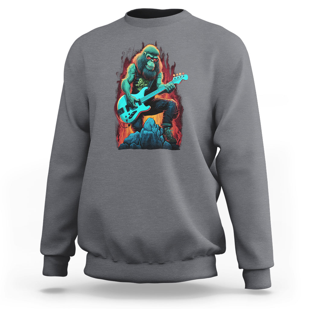 Rocking On Bigfoot Sasquatch Loves Rock And Roll Sweatshirt - Wonder Print Shop