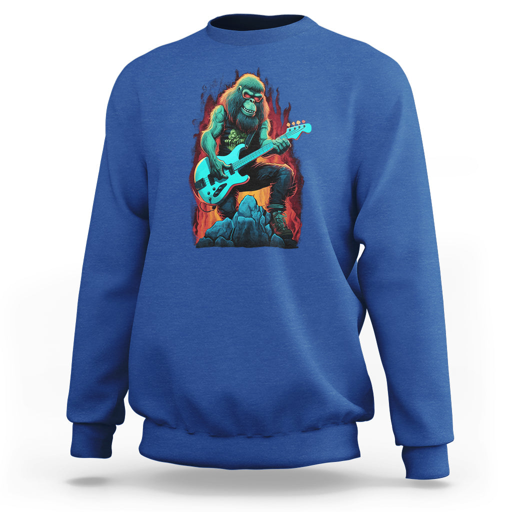 Rocking On Bigfoot Sasquatch Loves Rock And Roll Sweatshirt - Wonder Print Shop