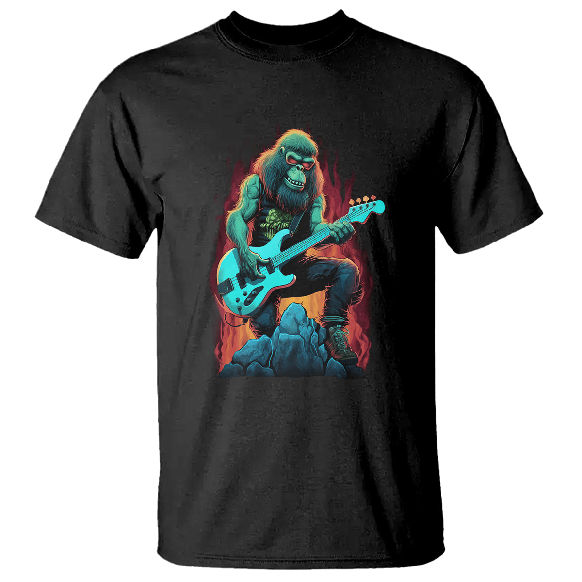Rocking On Bigfoot Sasquatch Loves Rock And Roll T Shirt - Wonder Print Shop