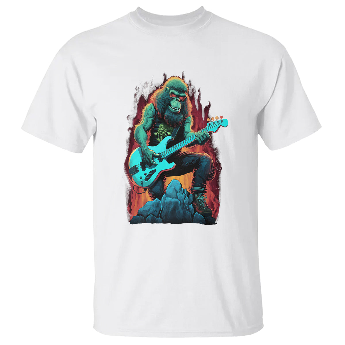 Rocking On Bigfoot Sasquatch Loves Rock And Roll T Shirt - Wonder Print Shop