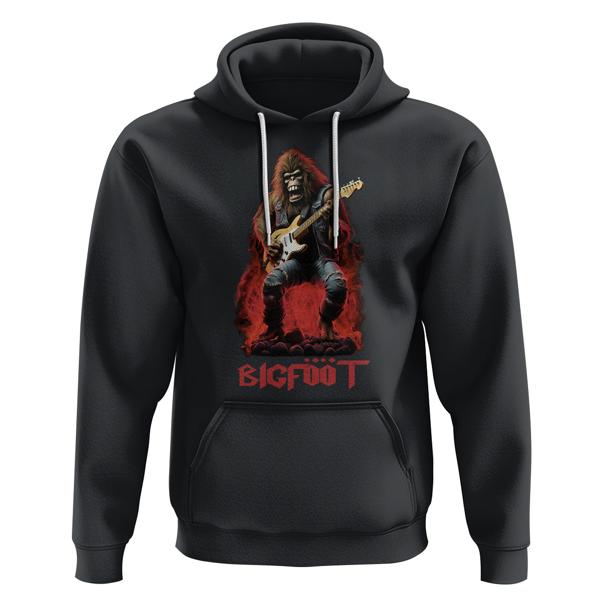 Bigfoot Rock N Roll Hoodie Funny Sasquatch Playing Electric Guitar - Wonder Print Shop