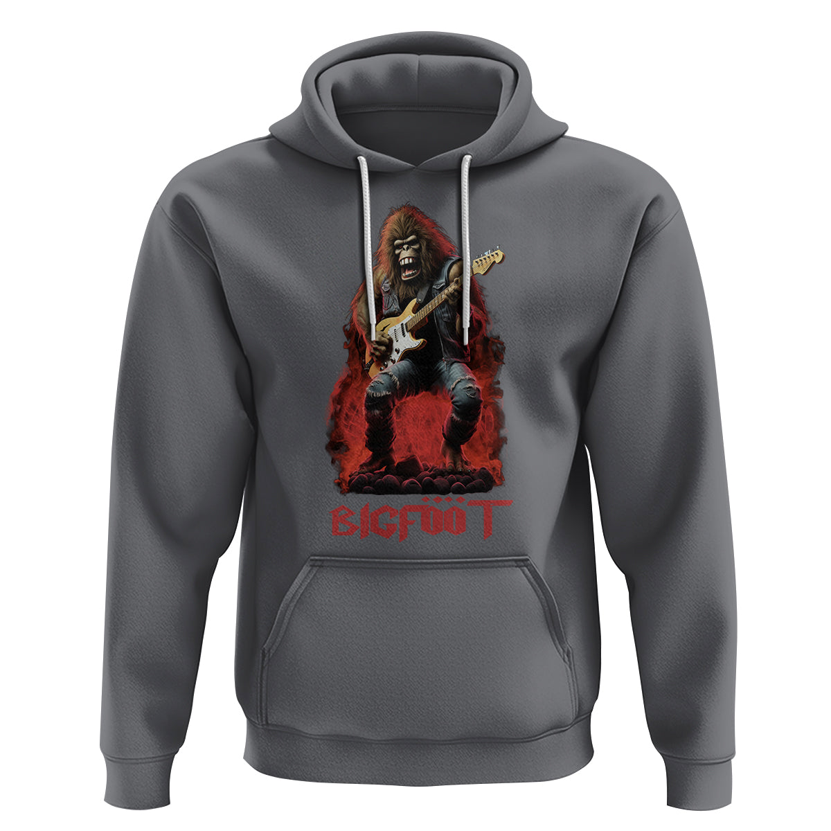 Bigfoot Rock N Roll Hoodie Funny Sasquatch Playing Electric Guitar - Wonder Print Shop