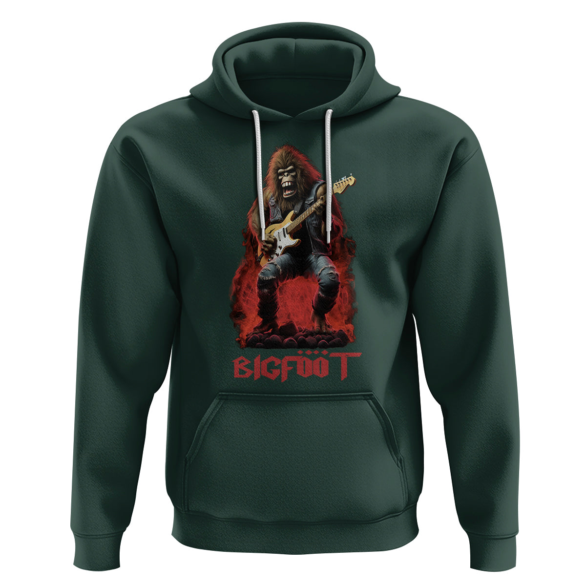 Bigfoot Rock N Roll Hoodie Funny Sasquatch Playing Electric Guitar - Wonder Print Shop