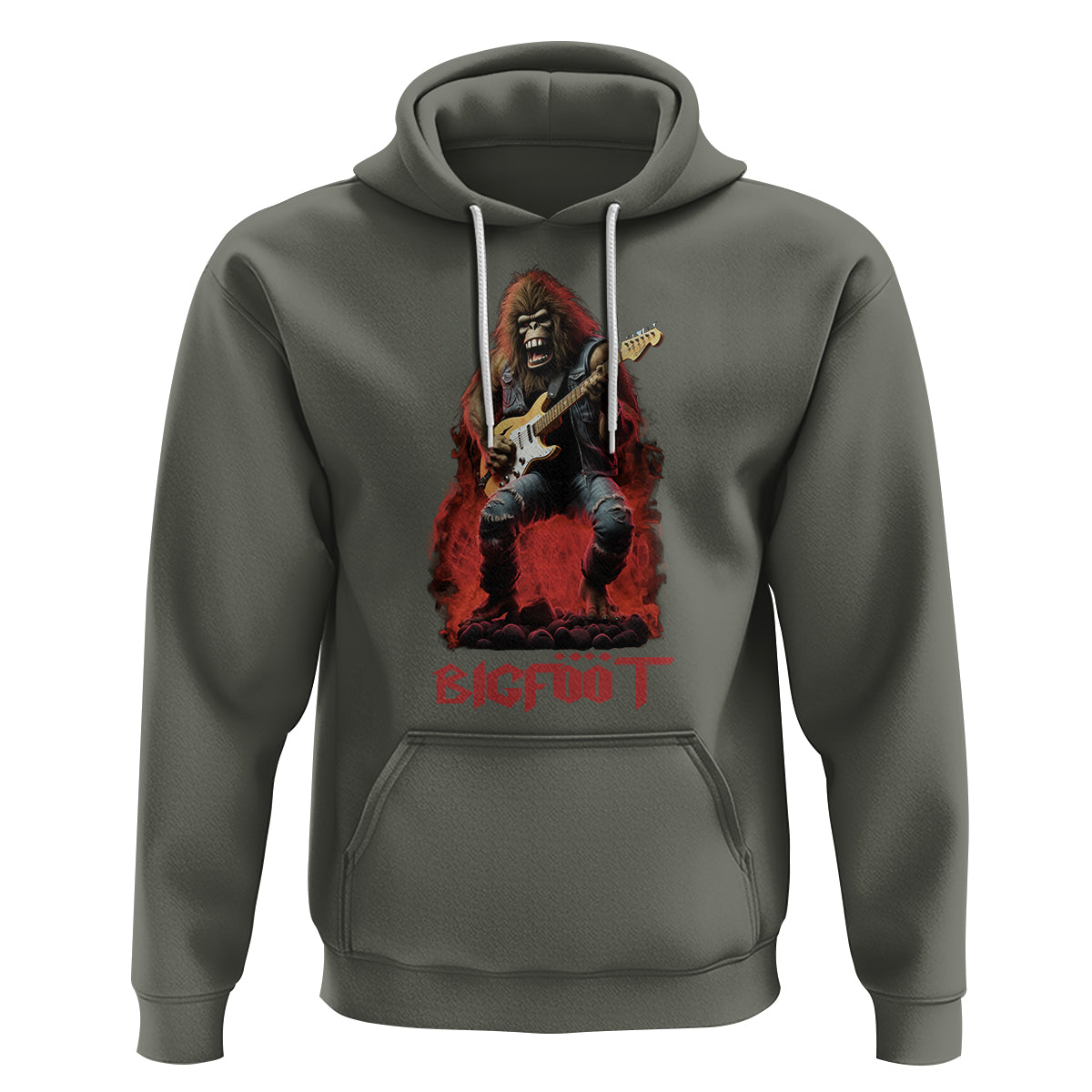 Bigfoot Rock N Roll Hoodie Funny Sasquatch Playing Electric Guitar - Wonder Print Shop