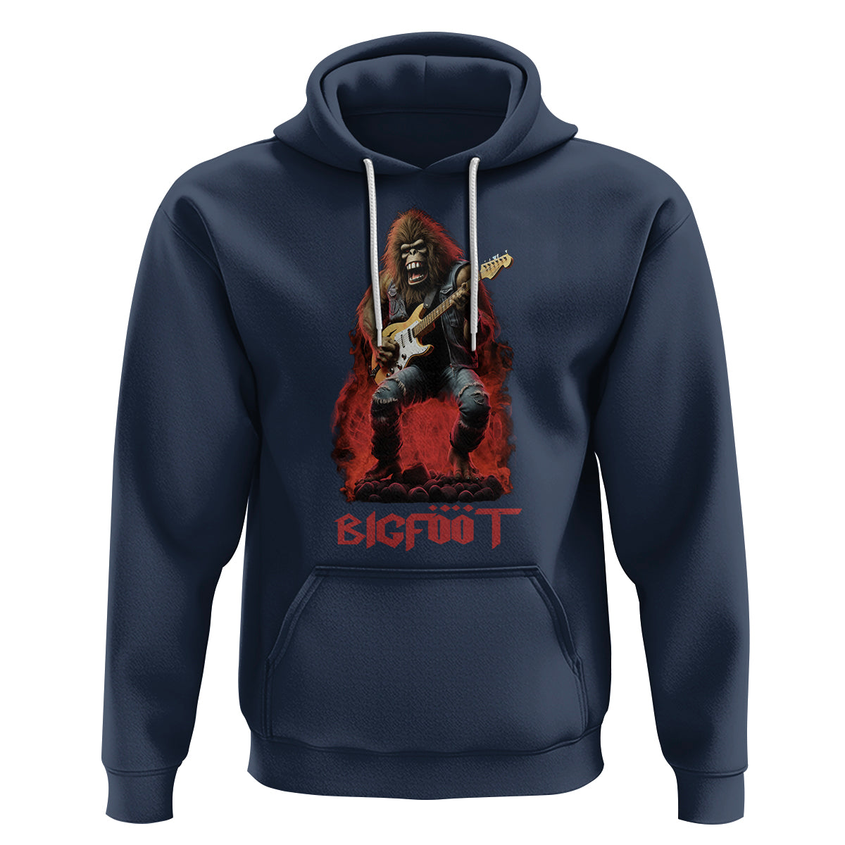 Bigfoot Rock N Roll Hoodie Funny Sasquatch Playing Electric Guitar - Wonder Print Shop