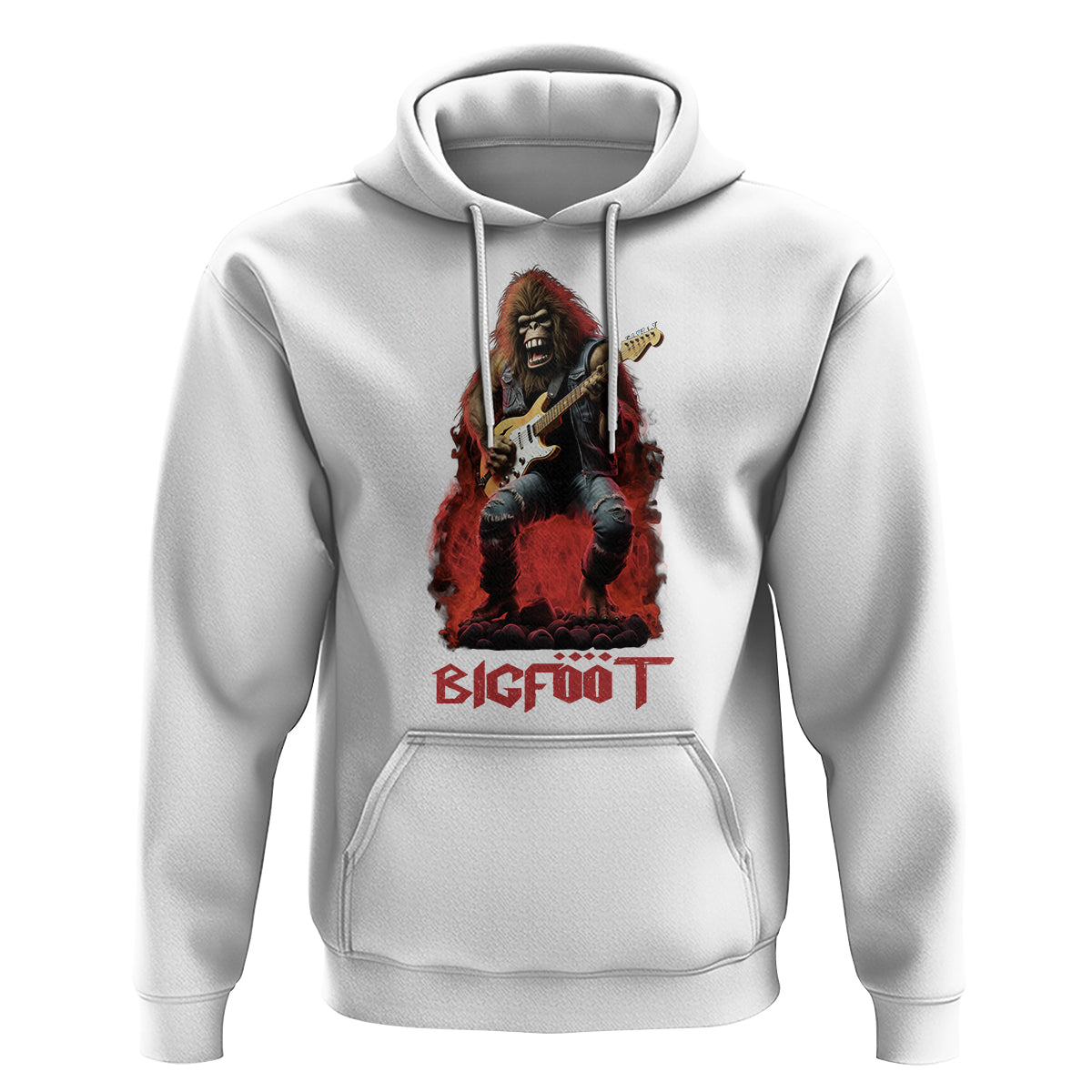 Bigfoot Rock N Roll Hoodie Funny Sasquatch Playing Electric Guitar - Wonder Print Shop