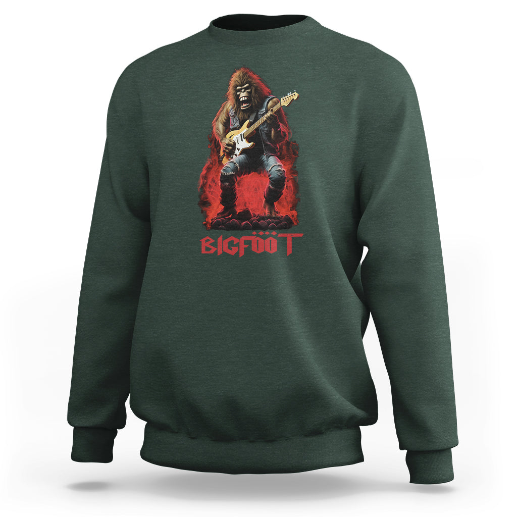 Bigfoot Rock N Roll Sweatshirt Funny Sasquatch Playing Electric Guitar - Wonder Print Shop