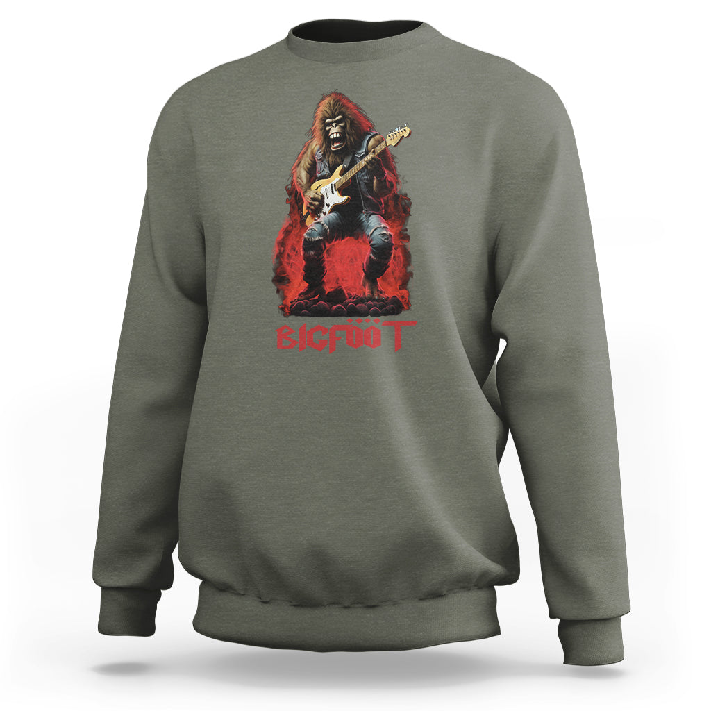 Bigfoot Rock N Roll Sweatshirt Funny Sasquatch Playing Electric Guitar - Wonder Print Shop