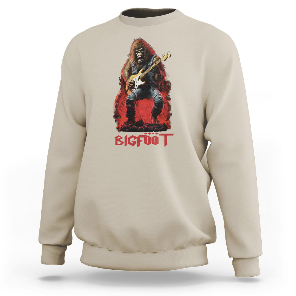 Bigfoot Rock N Roll Sweatshirt Funny Sasquatch Playing Electric Guitar - Wonder Print Shop