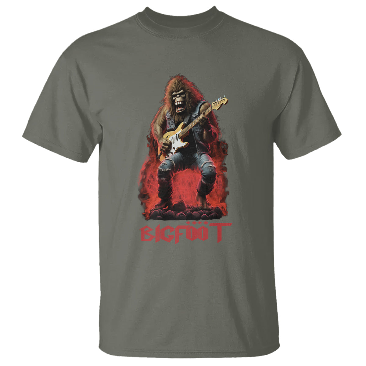 Bigfoot Rock N Roll T Shirt Funny Sasquatch Playing Electric Guitar - Wonder Print Shop
