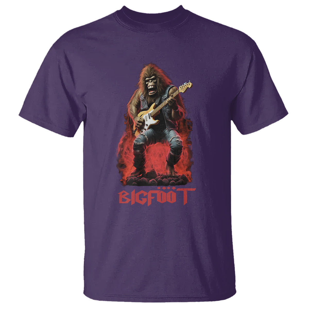 Bigfoot Rock N Roll T Shirt Funny Sasquatch Playing Electric Guitar - Wonder Print Shop
