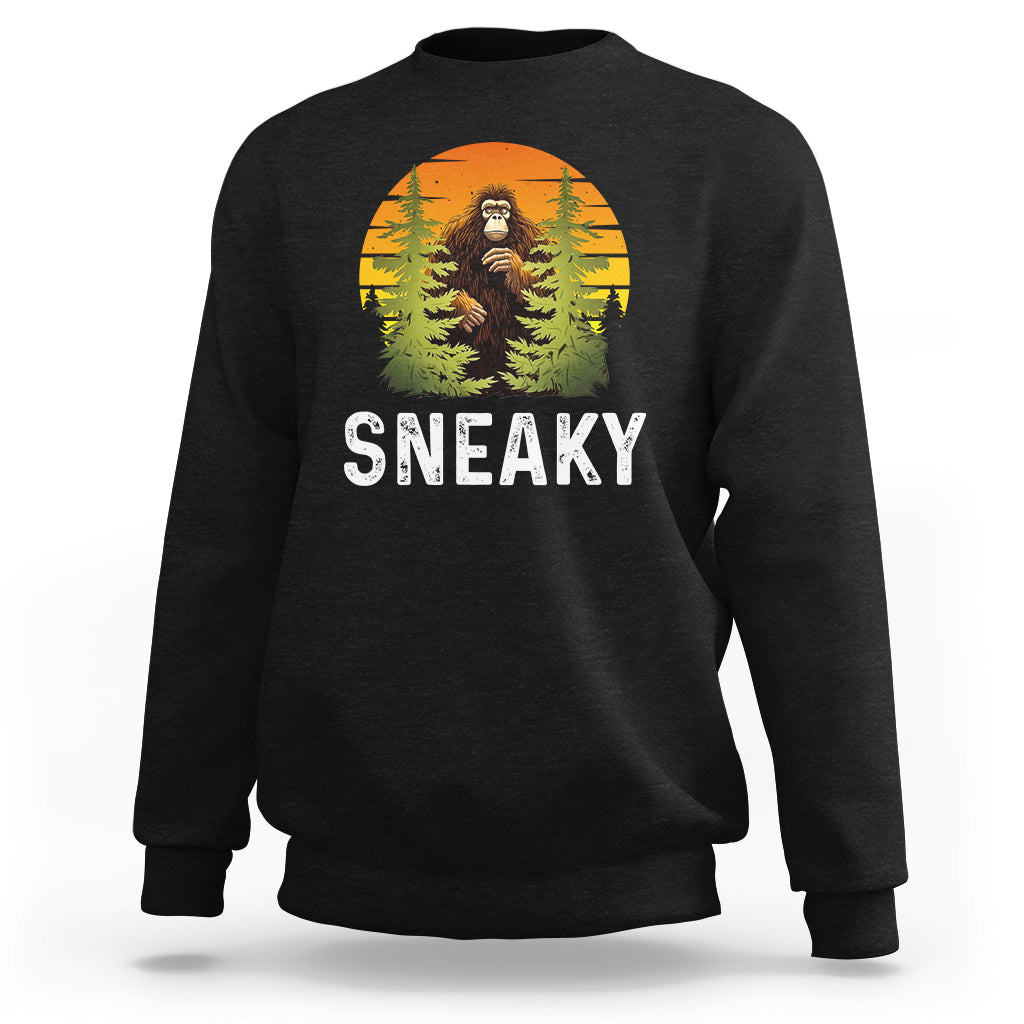 Bigfoot Sneaky Sweatshirt Funny Sasquatch Hiding Retro Forest - Wonder Print Shop