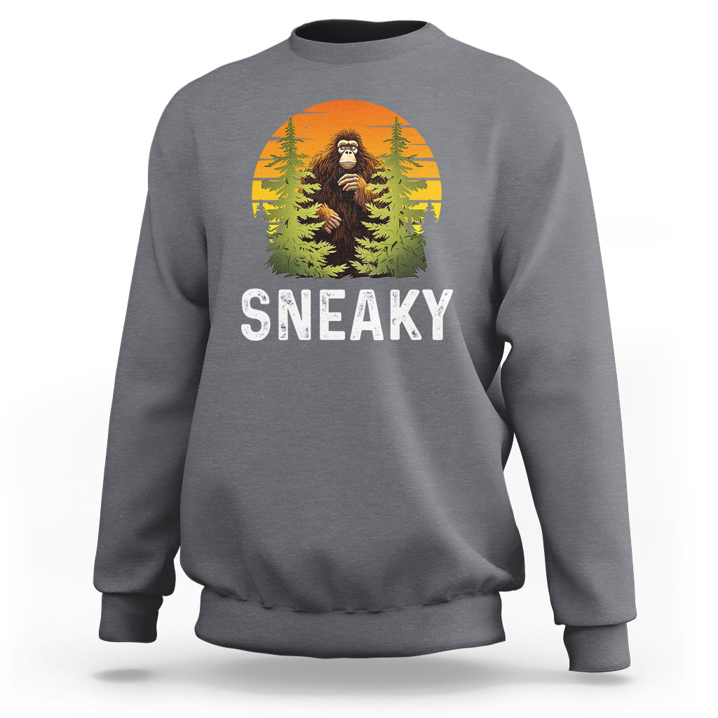 Bigfoot Sneaky Sweatshirt Funny Sasquatch Hiding Retro Forest - Wonder Print Shop