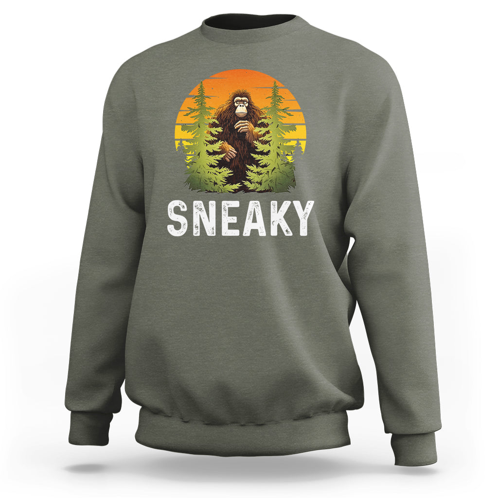 Bigfoot Sneaky Sweatshirt Funny Sasquatch Hiding Retro Forest - Wonder Print Shop