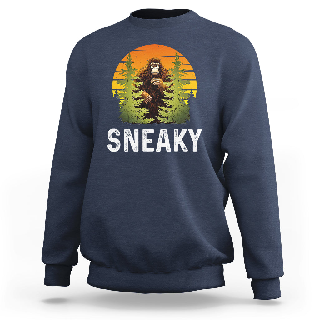 Bigfoot Sneaky Sweatshirt Funny Sasquatch Hiding Retro Forest - Wonder Print Shop