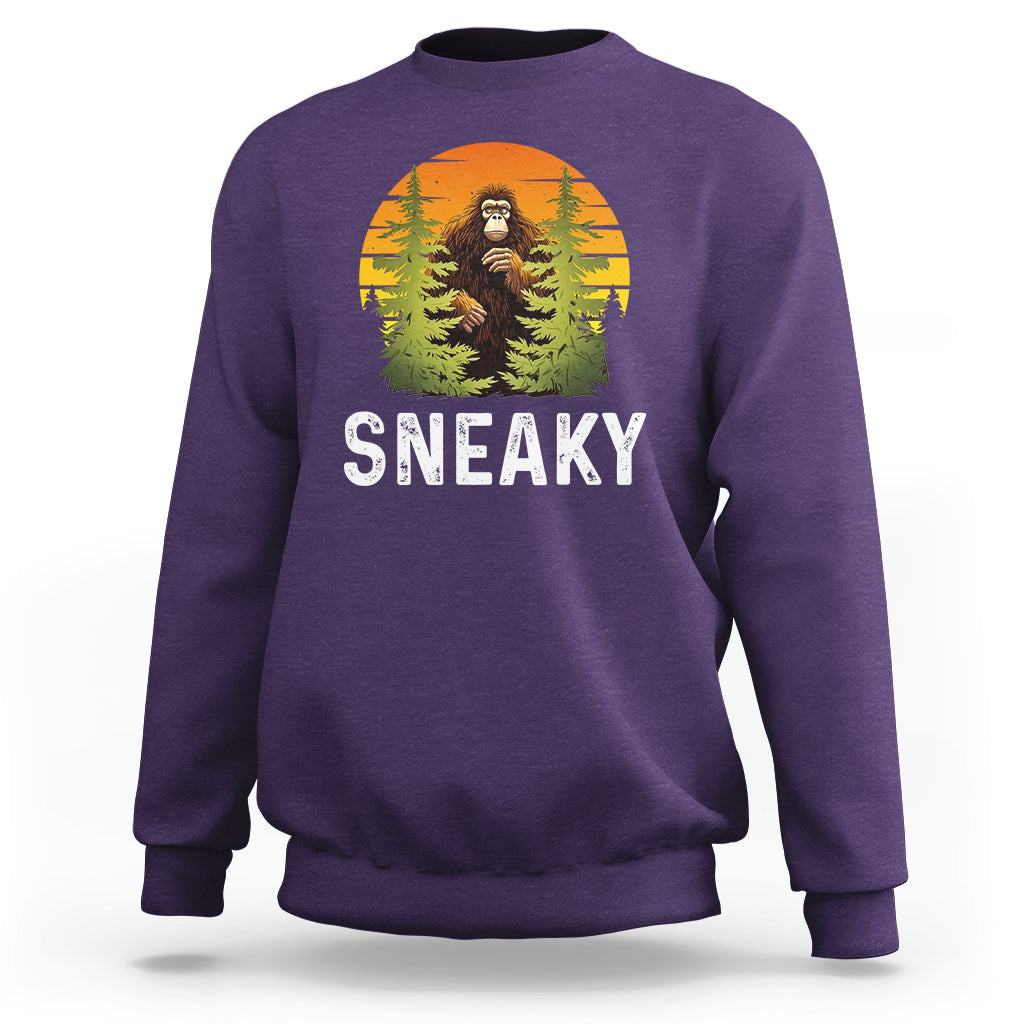 Bigfoot Sneaky Sweatshirt Funny Sasquatch Hiding Retro Forest - Wonder Print Shop