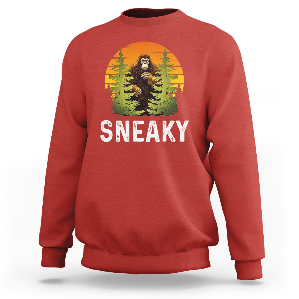 Bigfoot Sneaky Sweatshirt Funny Sasquatch Hiding Retro Forest - Wonder Print Shop
