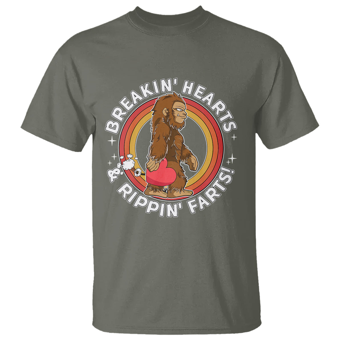 Bigfoot Breakin Hearts & Rippin Farts! Cute Sasquatch T Shirt - Wonder Print Shop
