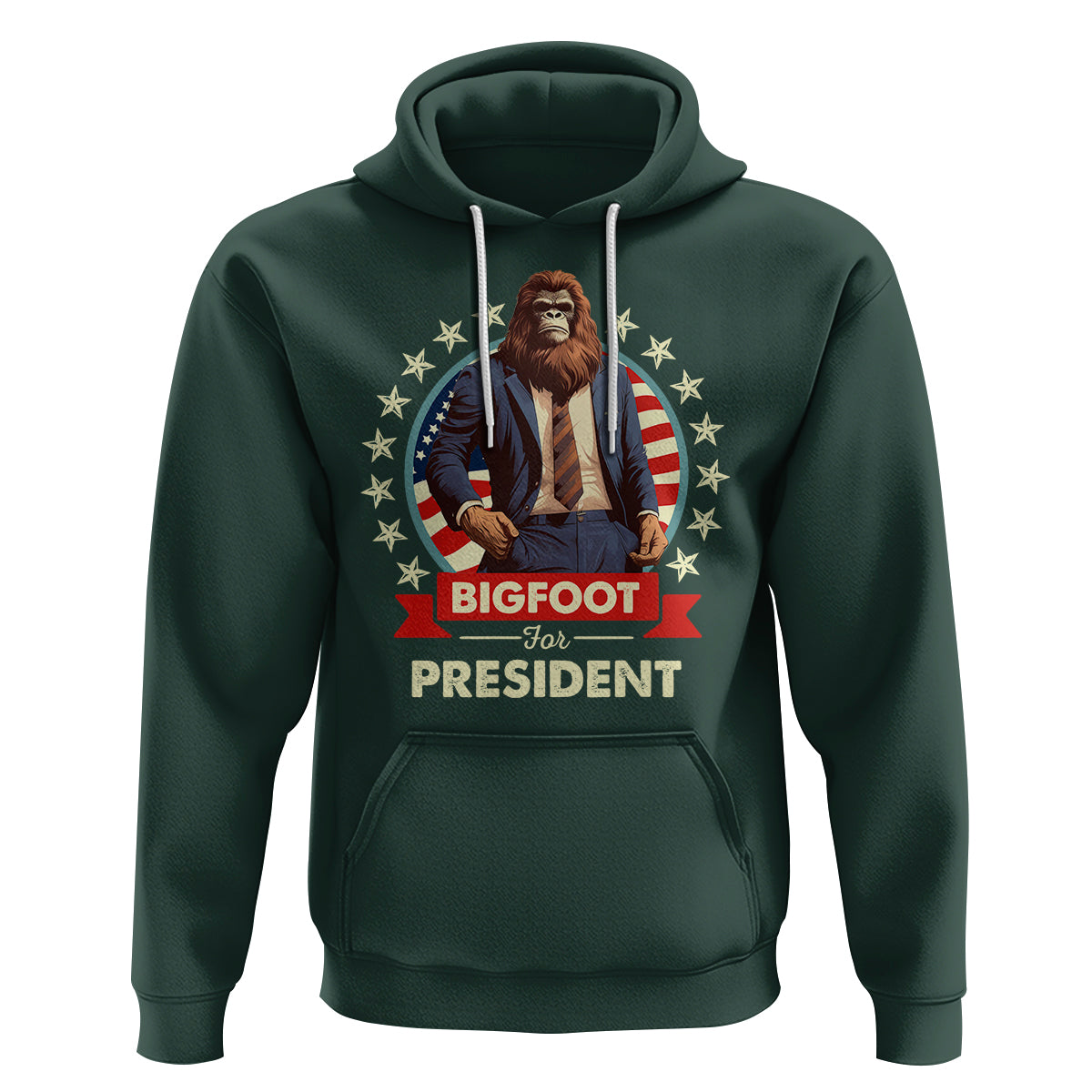 Bigfoot For President Hoodie Funny American USA Flag Sasquatch Election - Wonder Print Shop