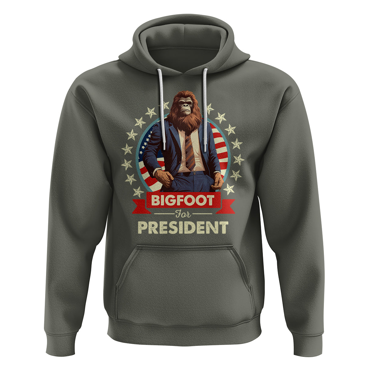 Bigfoot For President Hoodie Funny American USA Flag Sasquatch Election - Wonder Print Shop