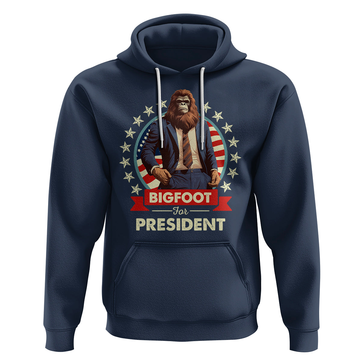 Bigfoot For President Hoodie Funny American USA Flag Sasquatch Election - Wonder Print Shop