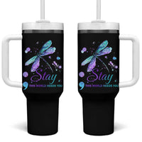 Suicide Prevention Stay Tumbler With Handle This World Needs You Semicolon Dragonflies