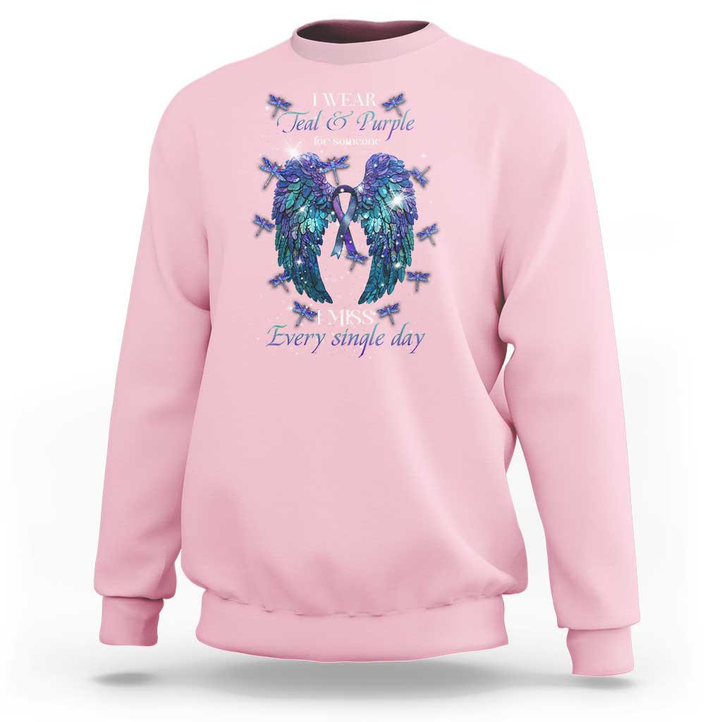 For Someone I Miss Every Single Day Sweatshirt I Wear Teal And Purple Suicide Prevention - Wonder Print Shop
