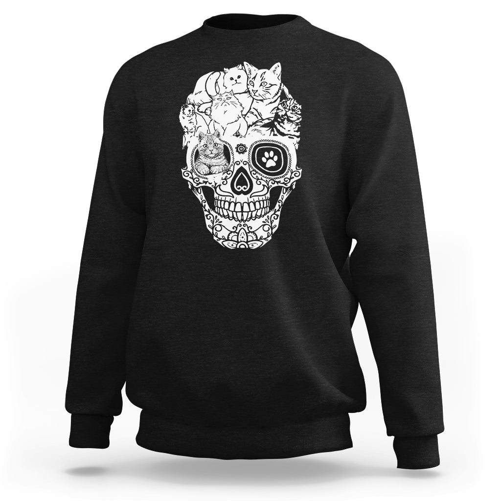 Cat Lover Sweatshirt Cats Skull Skeleton Cute And Scary - Wonder Print Shop