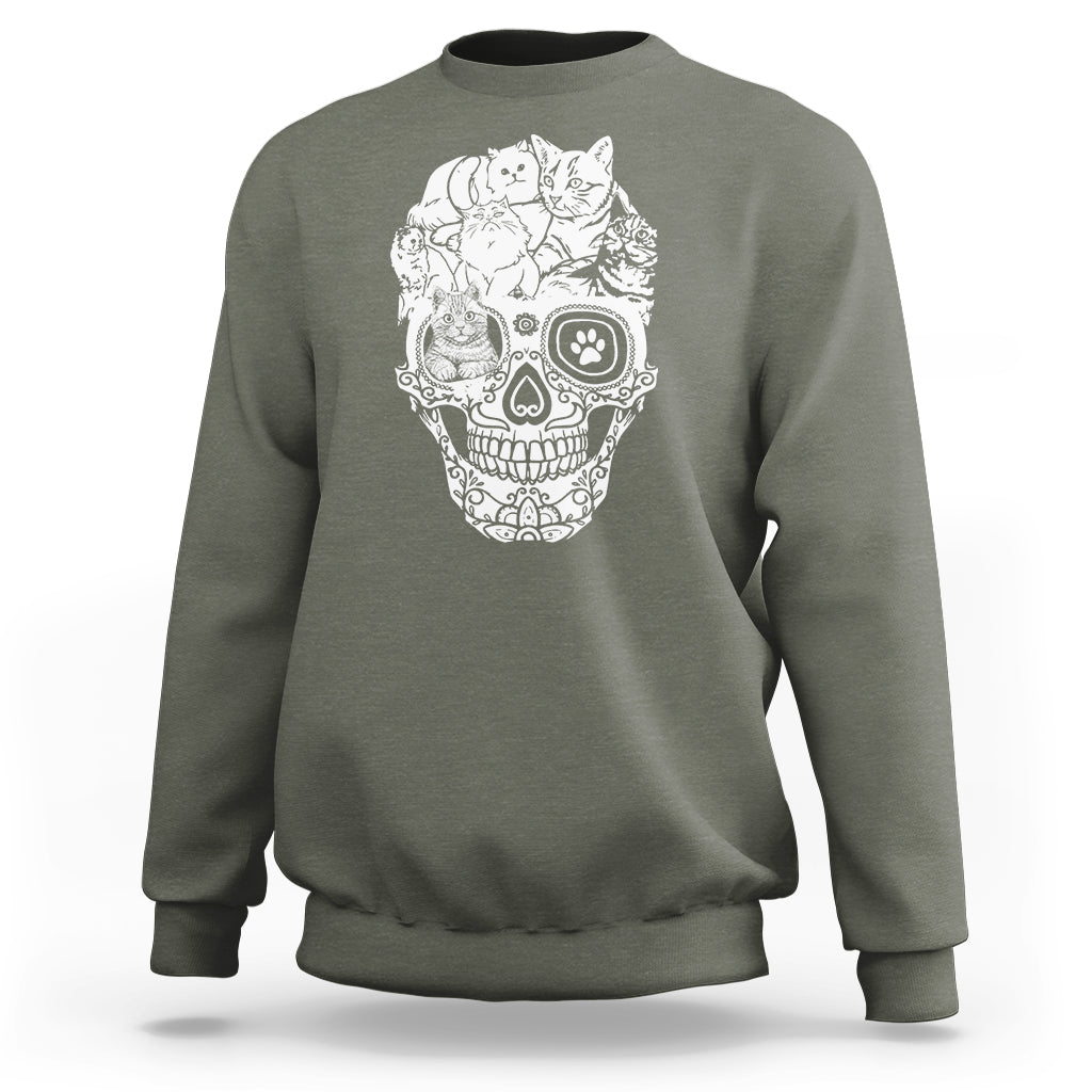 Cat Lover Sweatshirt Cats Skull Skeleton Cute And Scary - Wonder Print Shop
