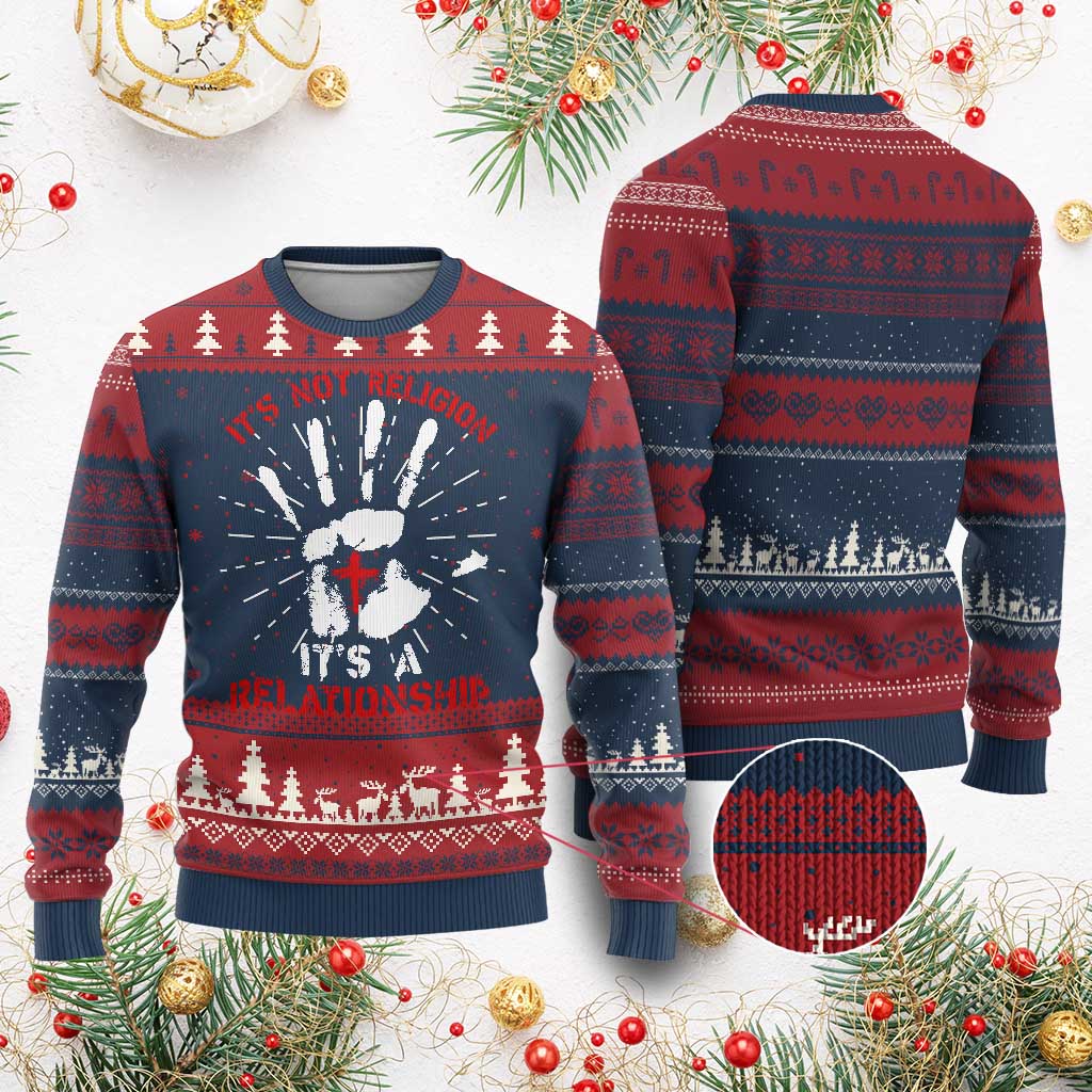 Christian Ugly Christmas Sweater It's Not Religion It's A Relationship - Wonder Print Shop