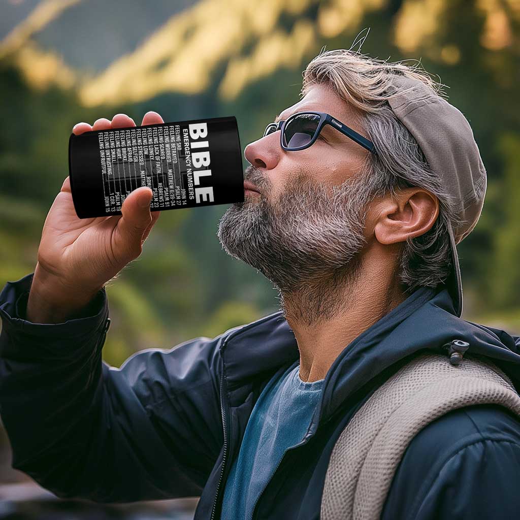 Christian 4 in 1 Can Cooler Tumbler Bible Emergency Number