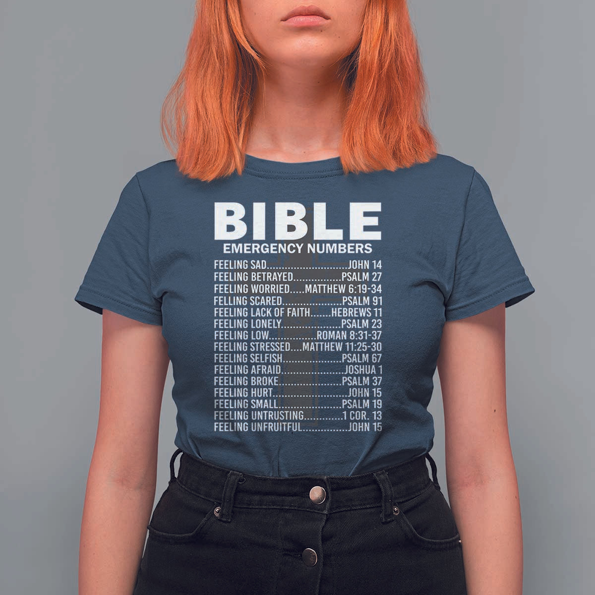 Christian T Shirt For Women Bible Emergency Number - Wonder Print Shop