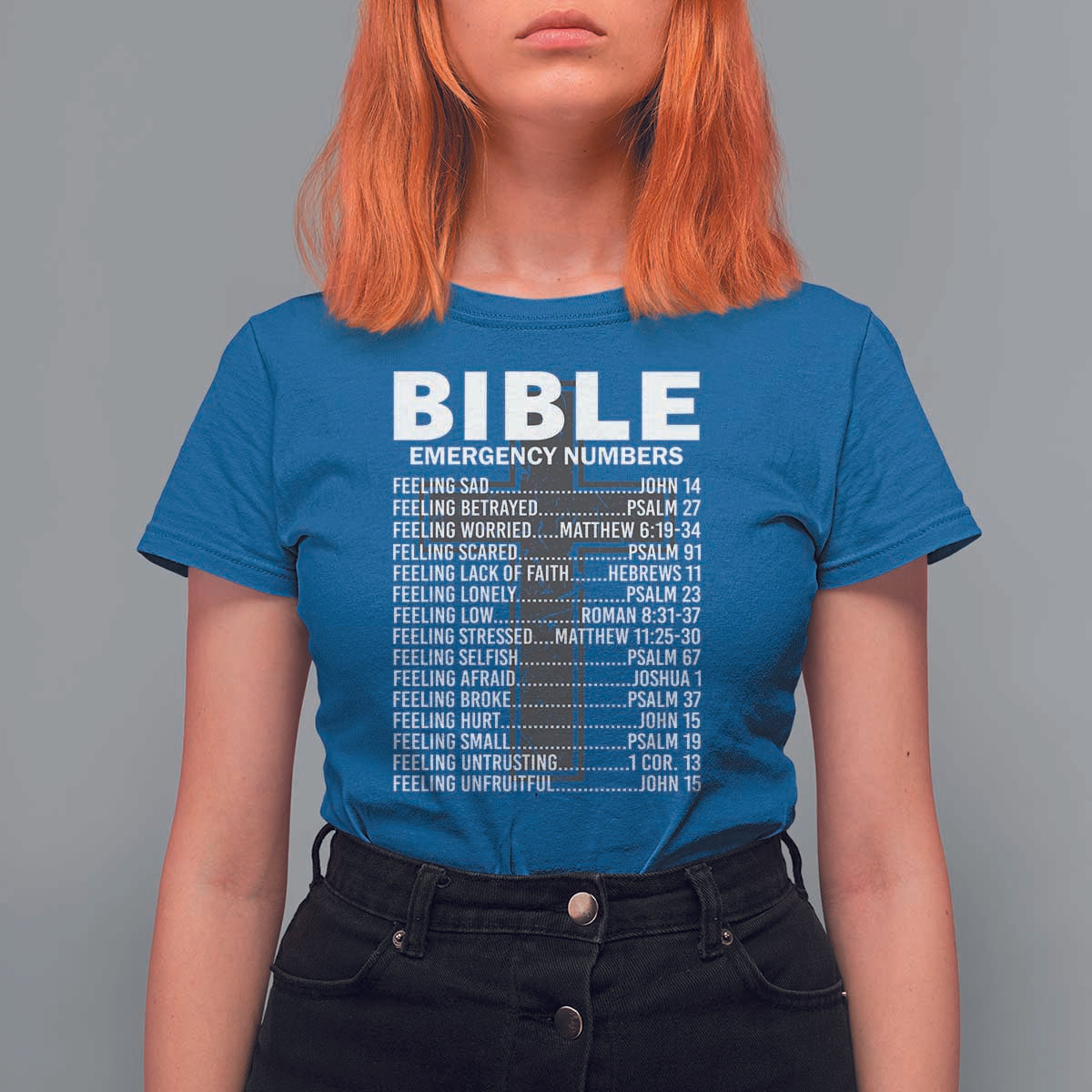 Christian T Shirt For Women Bible Emergency Number - Wonder Print Shop