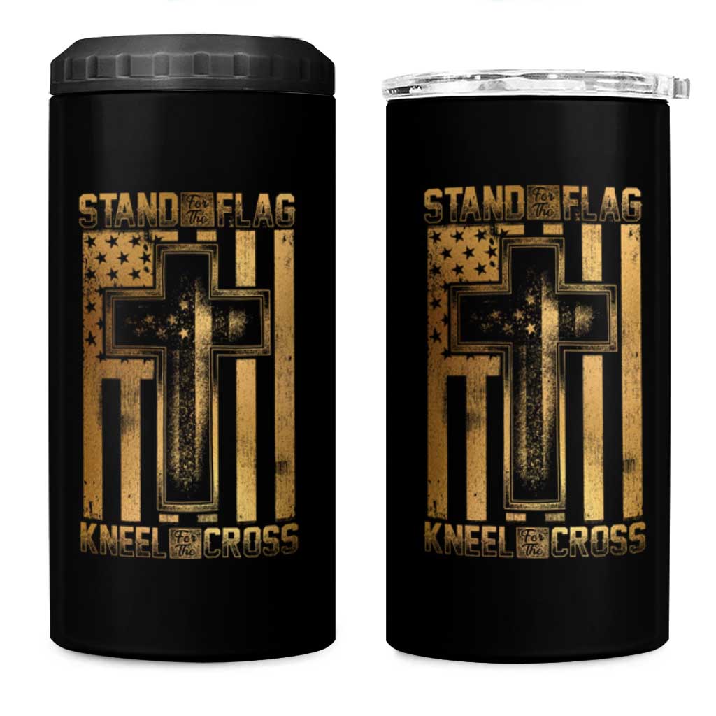 Christian Patriotic 4 in 1 Can Cooler Tumbler Stand For The Flag Kneel For The Cross American Christ Cross