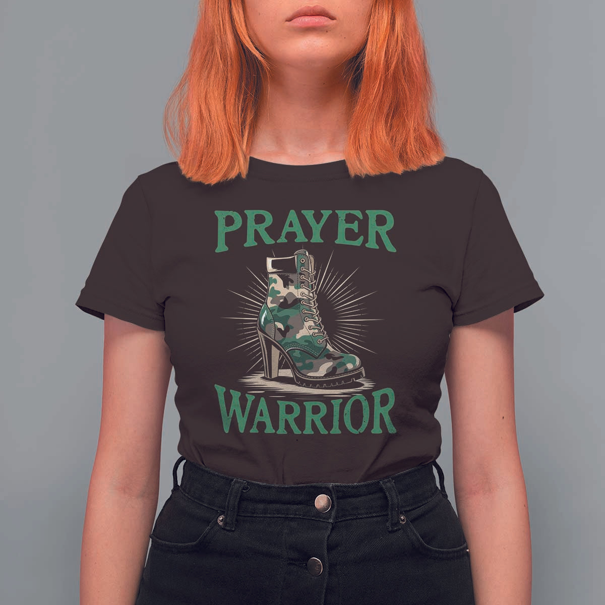 Prayer Warrior T Shirt For Women Camo Heels Christian Pray - Wonder Print Shop
