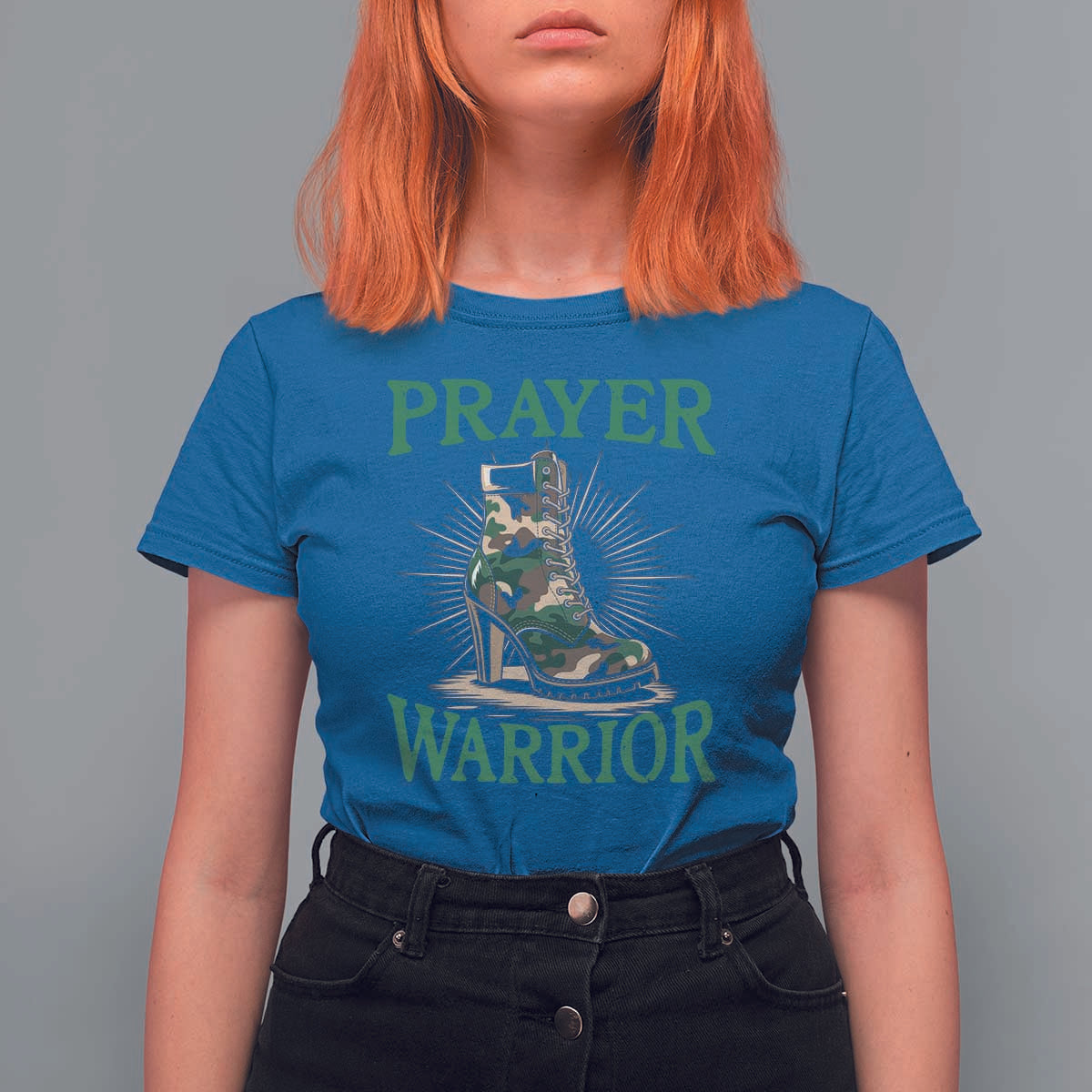 Prayer Warrior T Shirt For Women Camo Heels Christian Pray - Wonder Print Shop