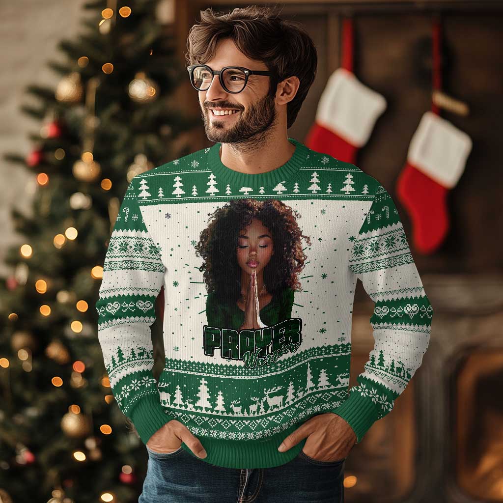 Prayer Warrior Ugly Christmas Sweater Camo Black Woman Christian Pray - Wonder Print Shop